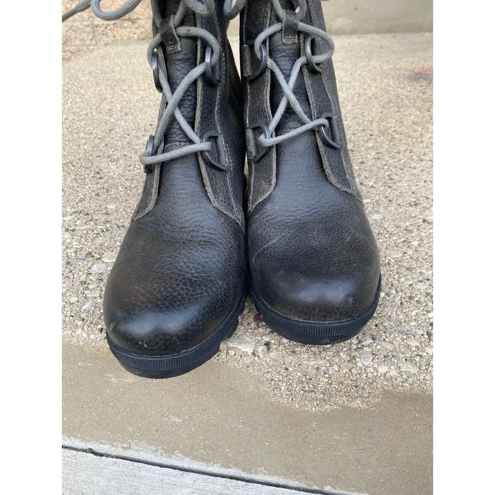 Sorel Joan Of Arctic Wedge Ankle Boots 9.5 Gray Leather Lace Up‎ Gorpcore Combat